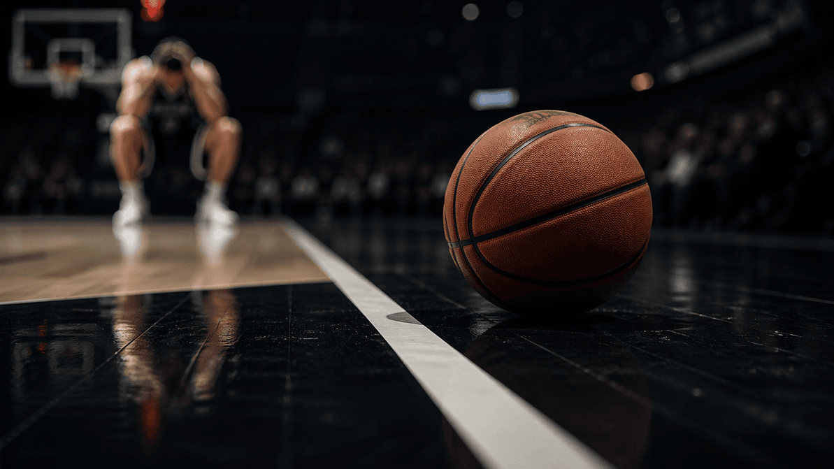 A basketball rolling out of bounds, representing a turnover violation.