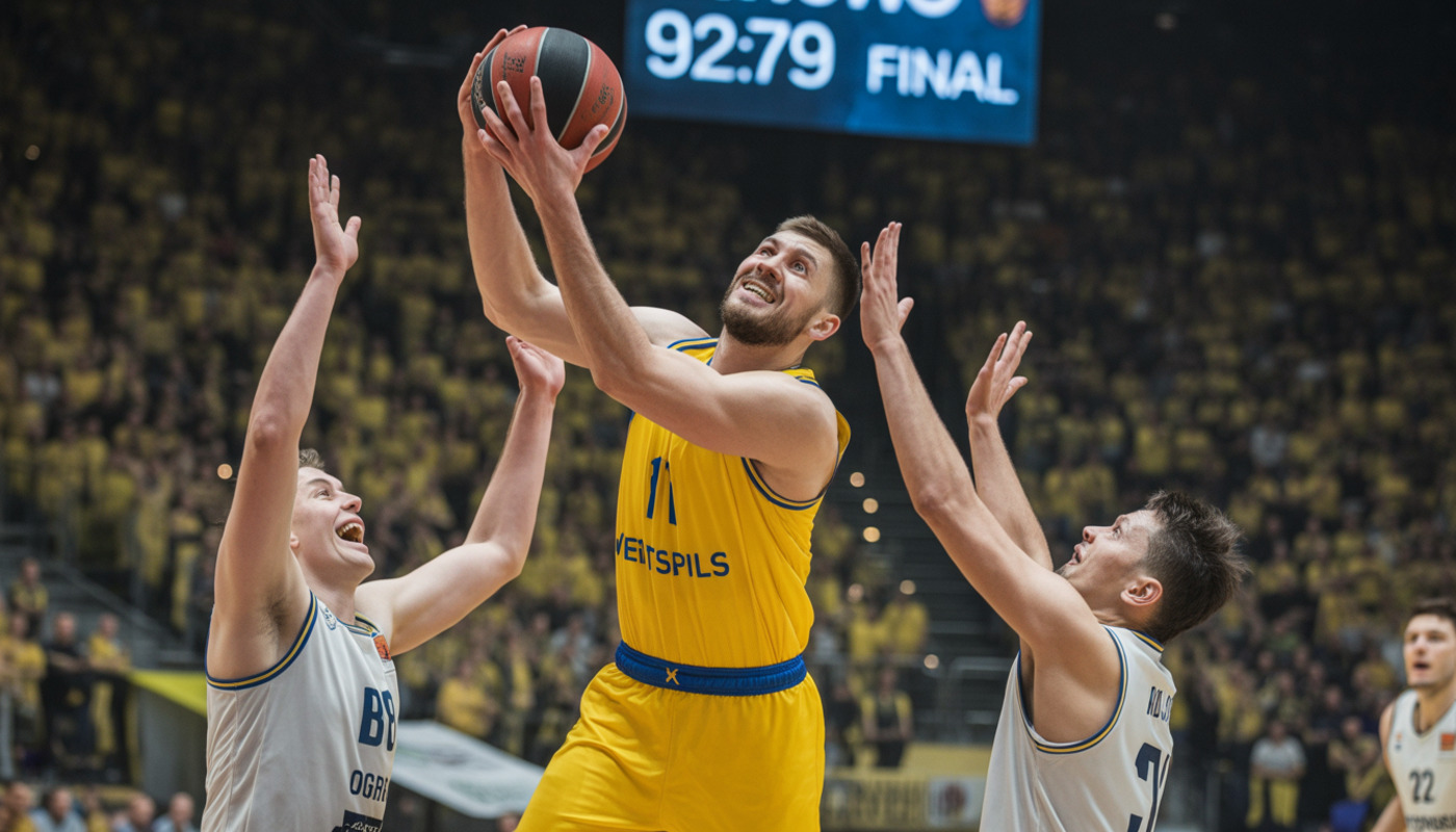 BK Ventspils un BK Ogre cīņa LBL ceturtdaļfinālā, rezultāts 92:79.